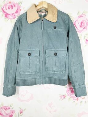 NEW Free People We The Free Harley Green Tan Corduroy Collar Cropped Jacket M